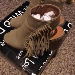 Wedge fringe open toe bootie